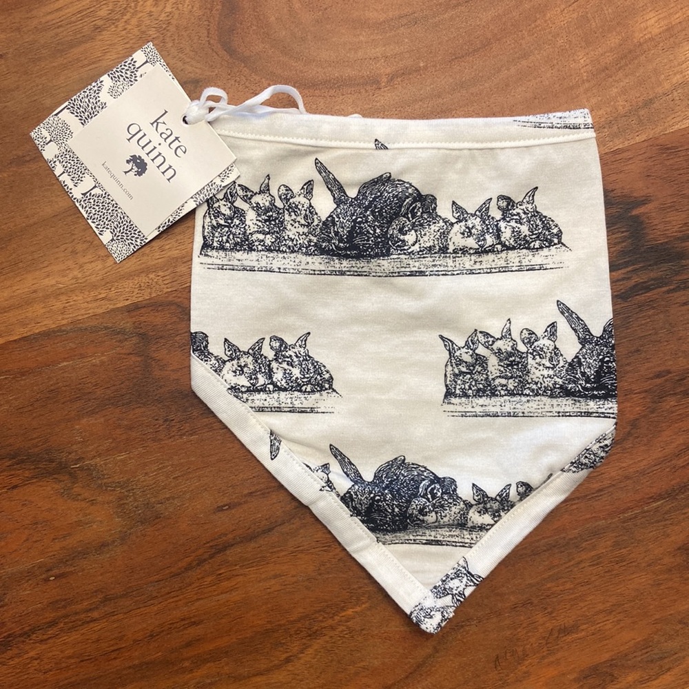 Kate Quinn cream & black baby bib organic bandana bunnies one size baby